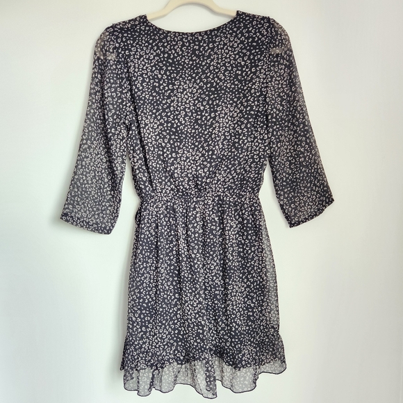 Abercrombie & Fitch Size S Black Faux Wrap Cheetah Print V-Neck 3/4 Sleeve Dress - Picture 6 of 11
